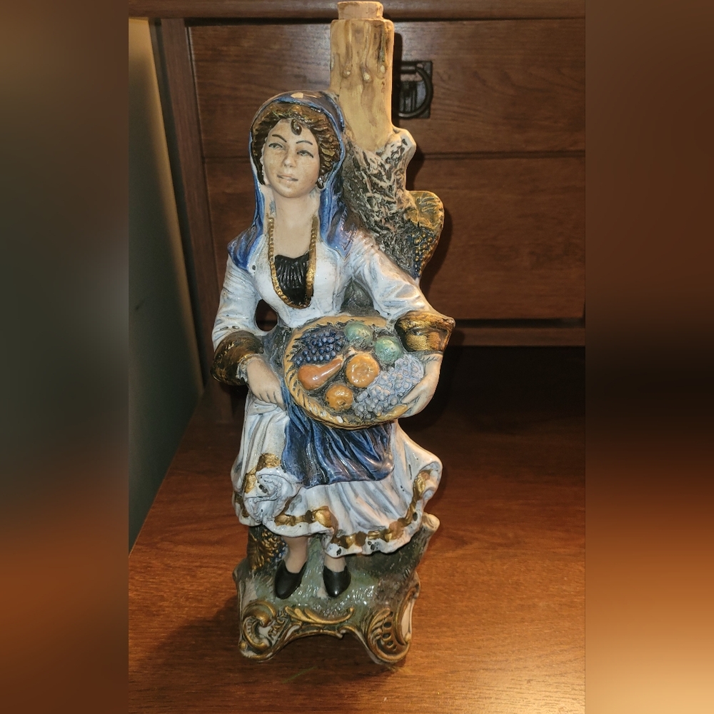 VINTAGE GORI PORCELAIN DECANTER HAND PAINTED ITALY BISQUE MATTE